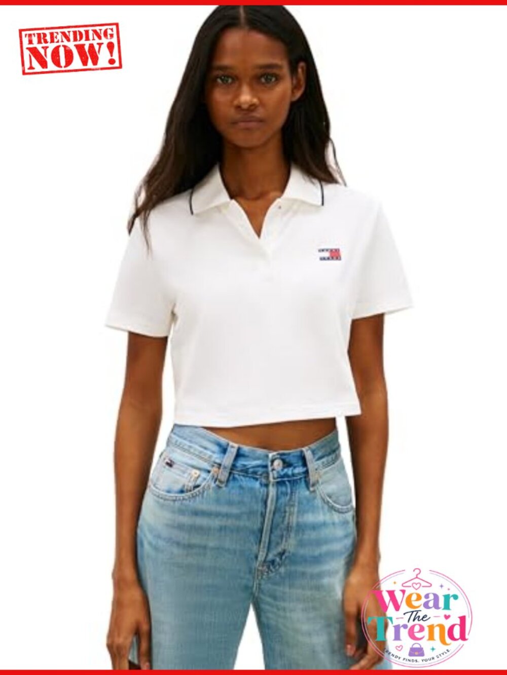 Tommy Hilfiger Women's Cropped Polo Short Sleeve Cotton Stretch Casual Top